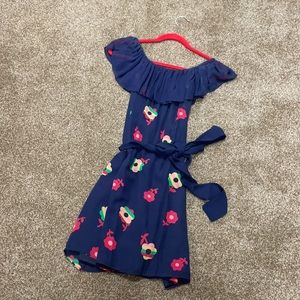 Betsey Johnson size 8 floral dress, brightly colored flowers with navy